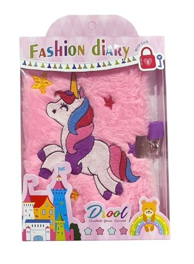 جيادا مفكرة جيادا للأطفال بتصميم وحيد القرن، مصنوعة من الفرو الناعم مع قفل. - Image 2